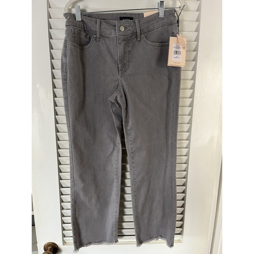 NWT NYDJ Marilyn Straight Ankle Frayed Hem Gray Jeans - 8P Cool Embrace‎